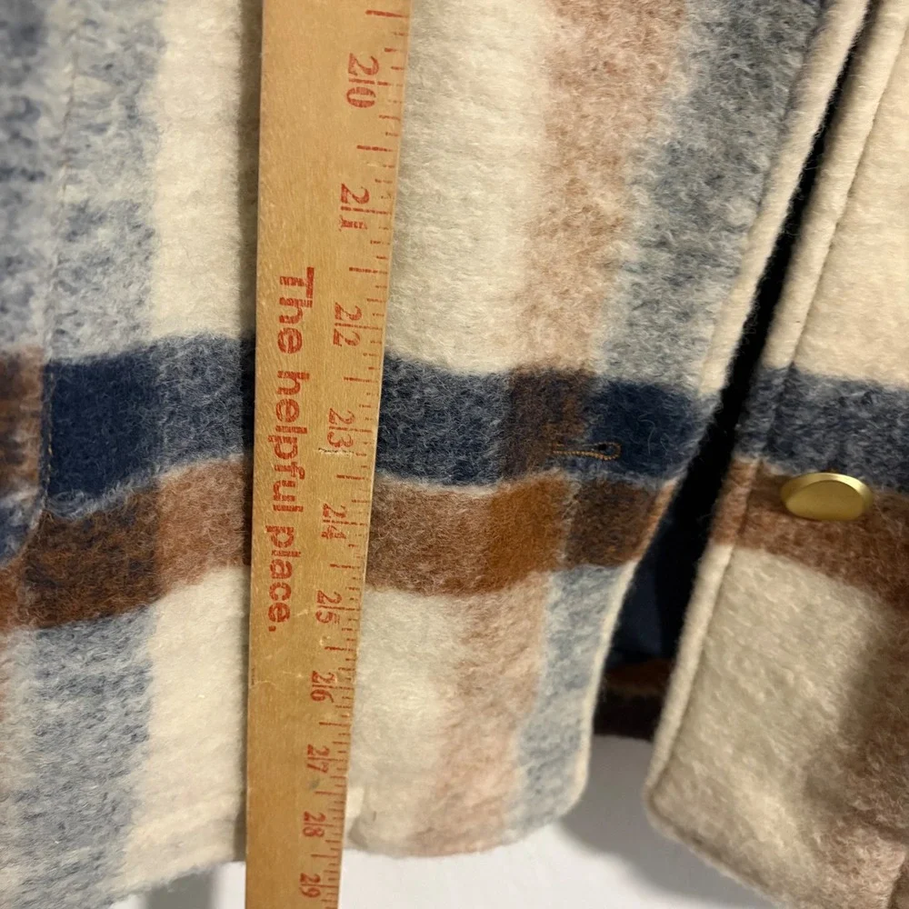 Zara Plaid Wool Blend Shacket Oversized Shirt Jacket Tan Blue NEW